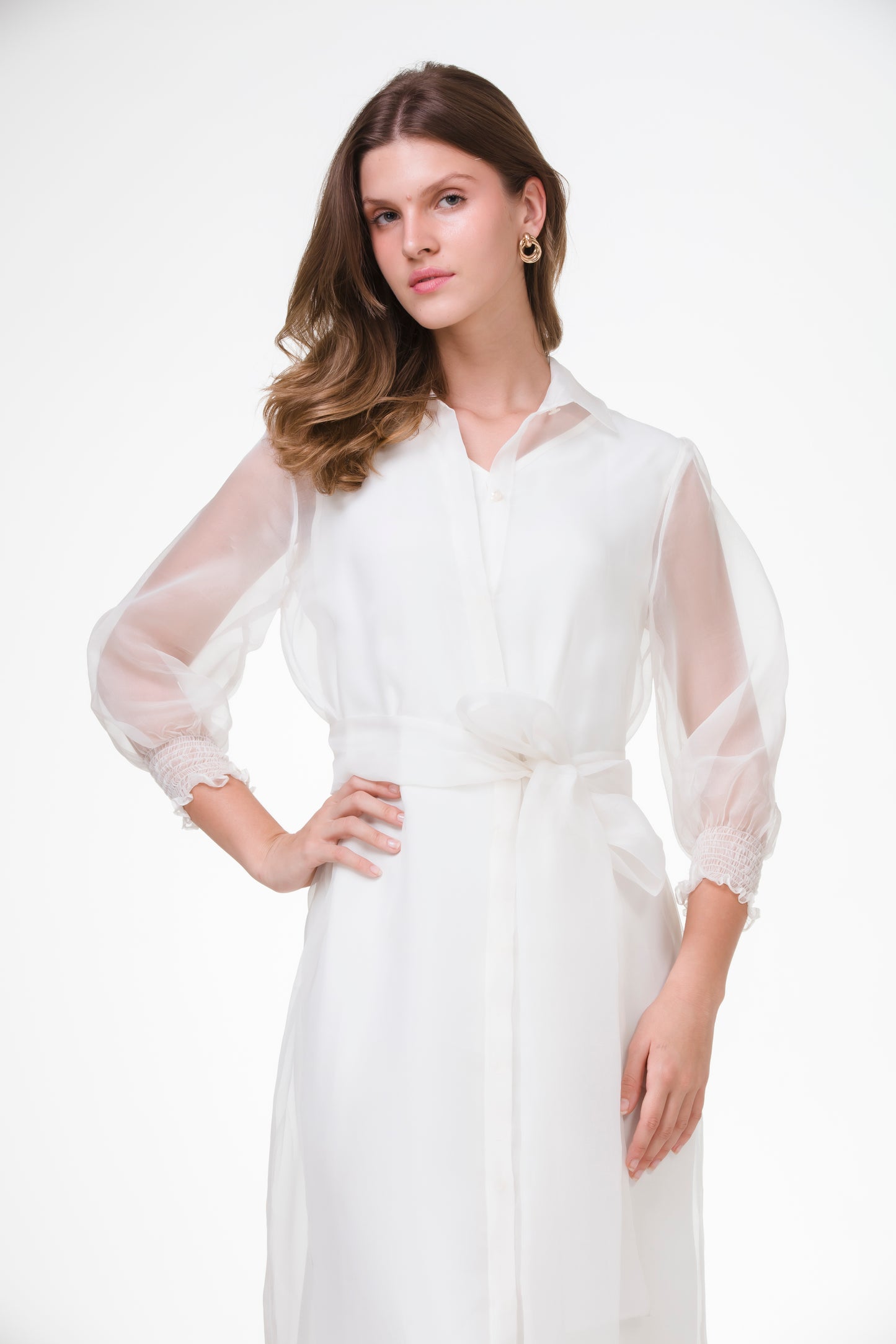 Camiseiro Monet em Organza de Seda Off White