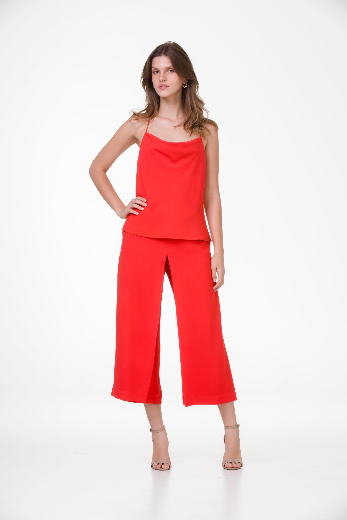 Pantacourt Indiana em Crepe Patou – Vermelho Escarlate