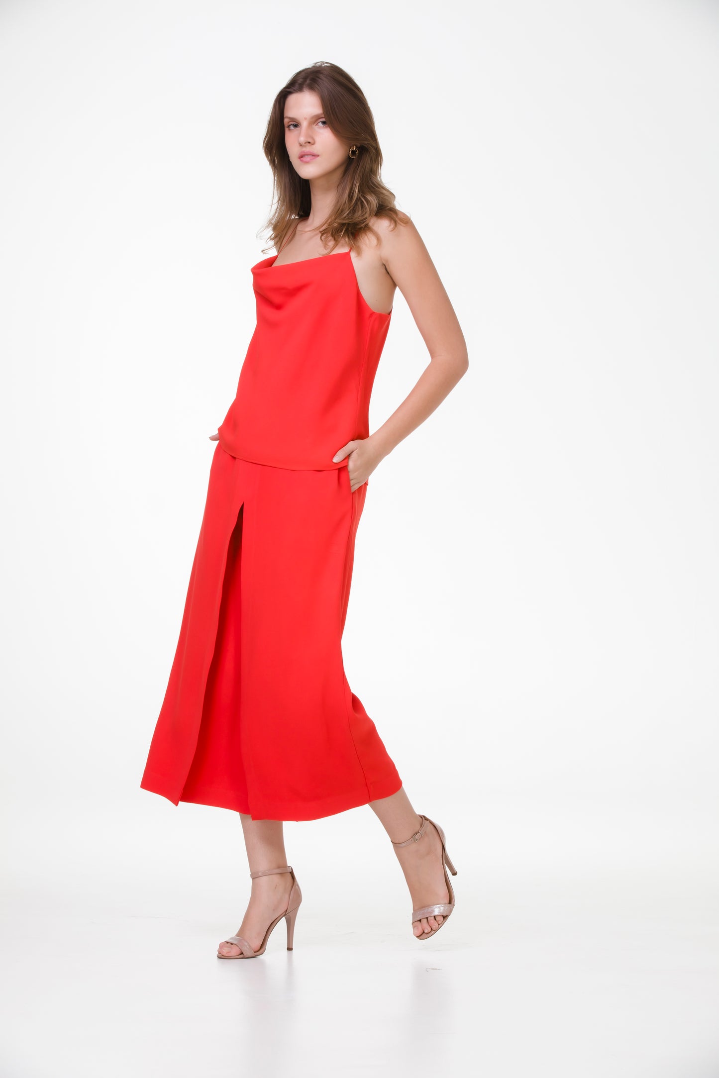 Pantacourt Indiana em Crepe Patou – Vermelho Escarlate