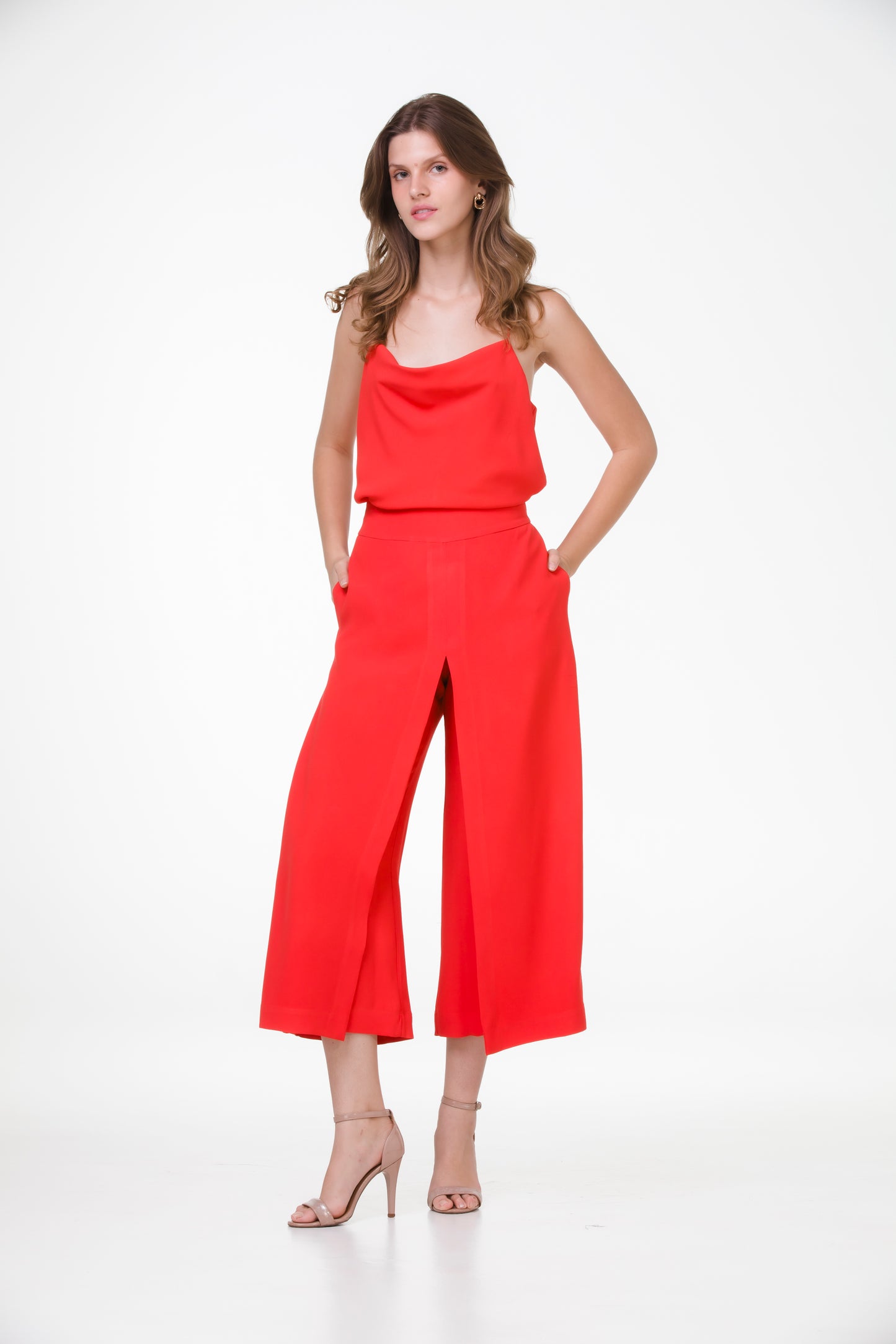 Pantacourt Indiana em Crepe Patou – Vermelho Escarlate